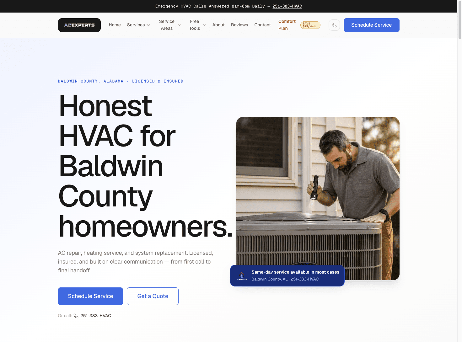 ACExperts251 — Homepage — hero and service overview