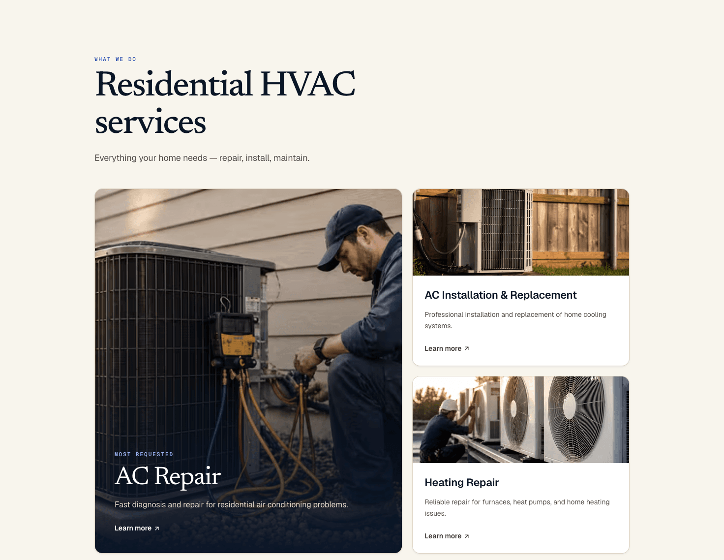 Residential service lines — repair, installation, heating