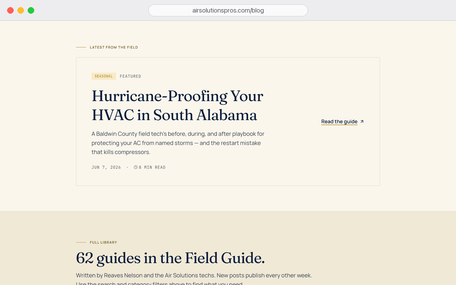 Native blog engine — weekday drip