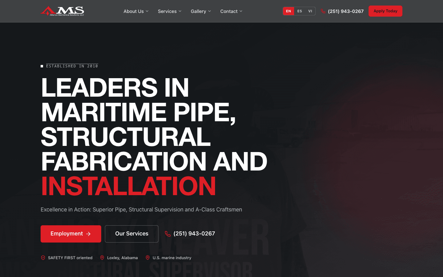 Alliance Mechanical Solutions — Homepage — Leaders in Maritime Pipe, Structural Fabrication and Installation