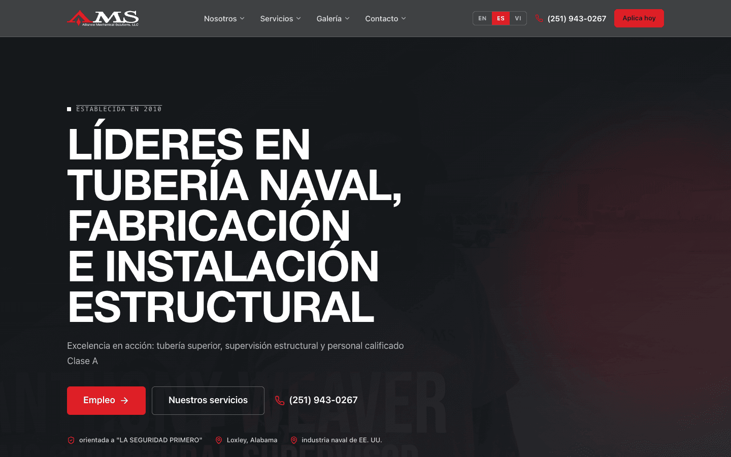 Trilingual layer — the service and hiring pages in English, Spanish, and Vietnamese