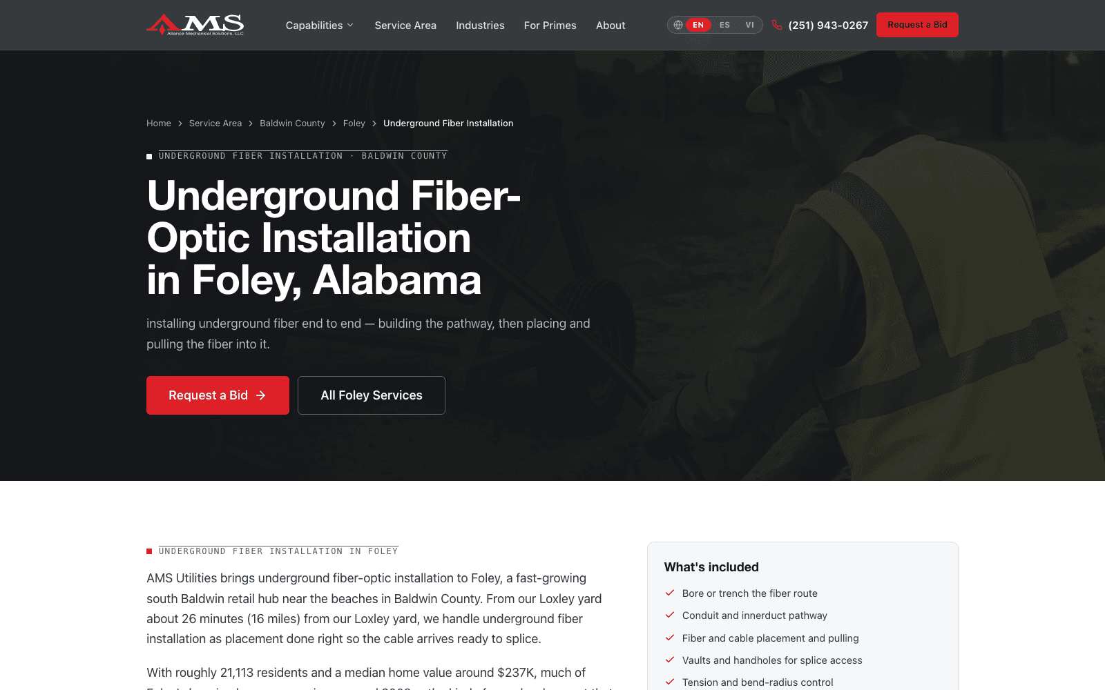 Matrix cell — Underground Fiber-Optic Installation in Foley, AL