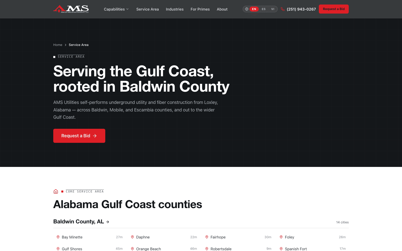 Service Area — three-county Gulf Coast coverage