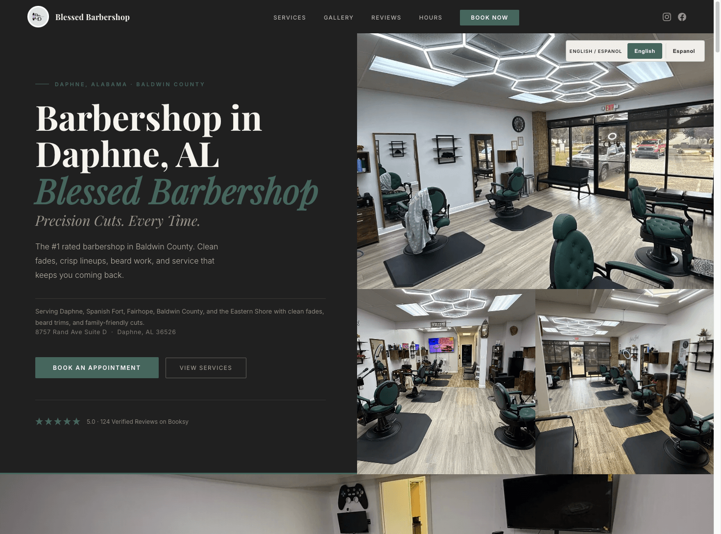 Blessed Barbershop — Homepage — services and booking CTA