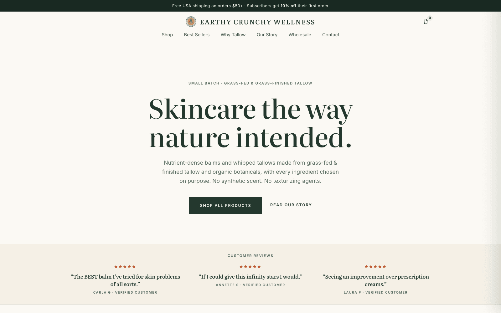 Earthy Crunchy Wellness — hero screenshot