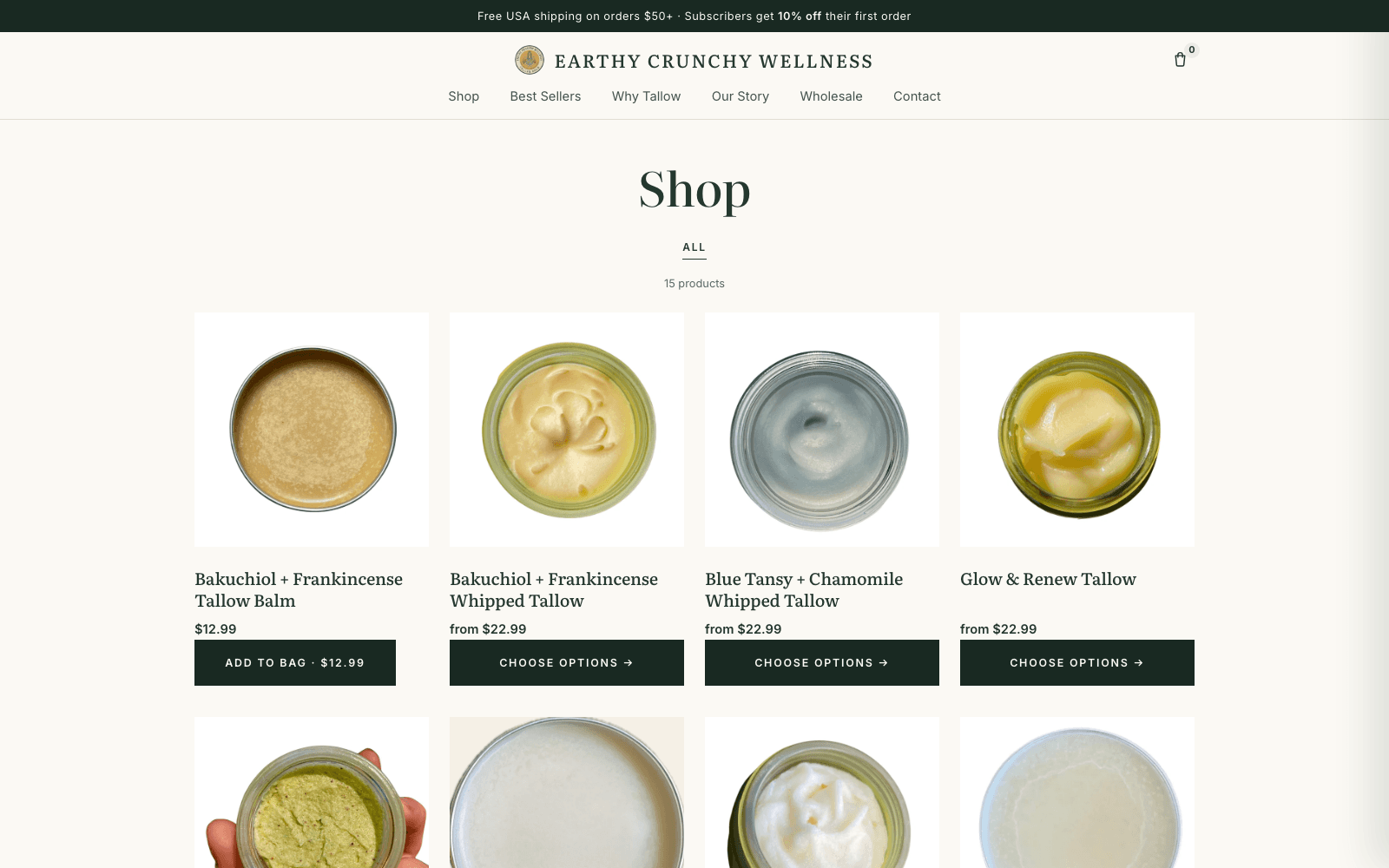 Shop — whipped tallows, balms, and ritual sets