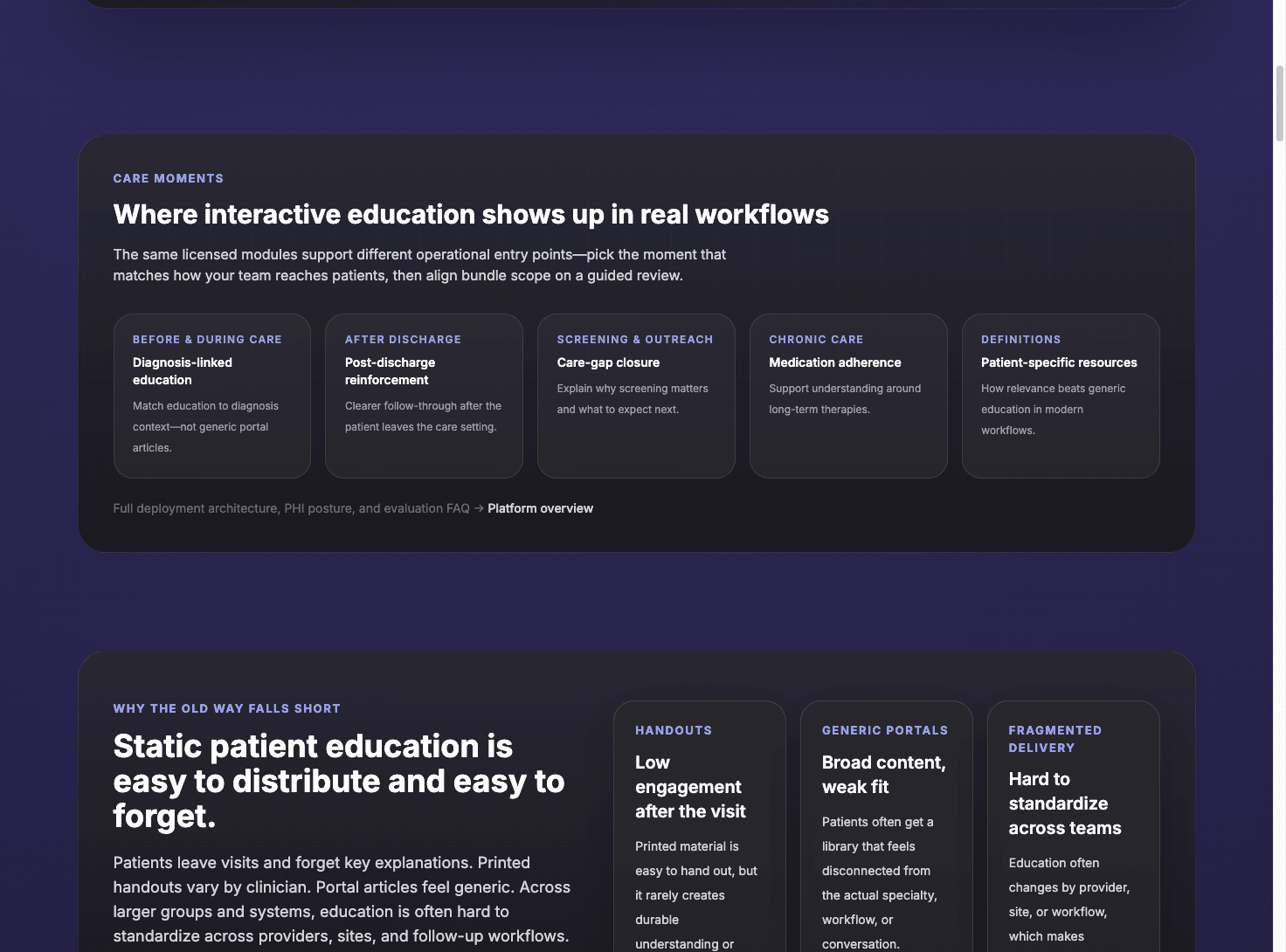 Education funnel — clinician + patient pathways