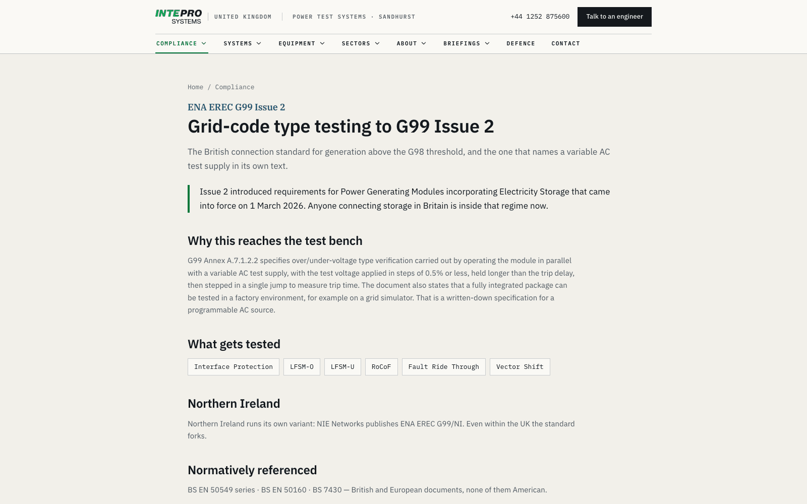 G99 Issue 2 — grid-code type testing in British documents