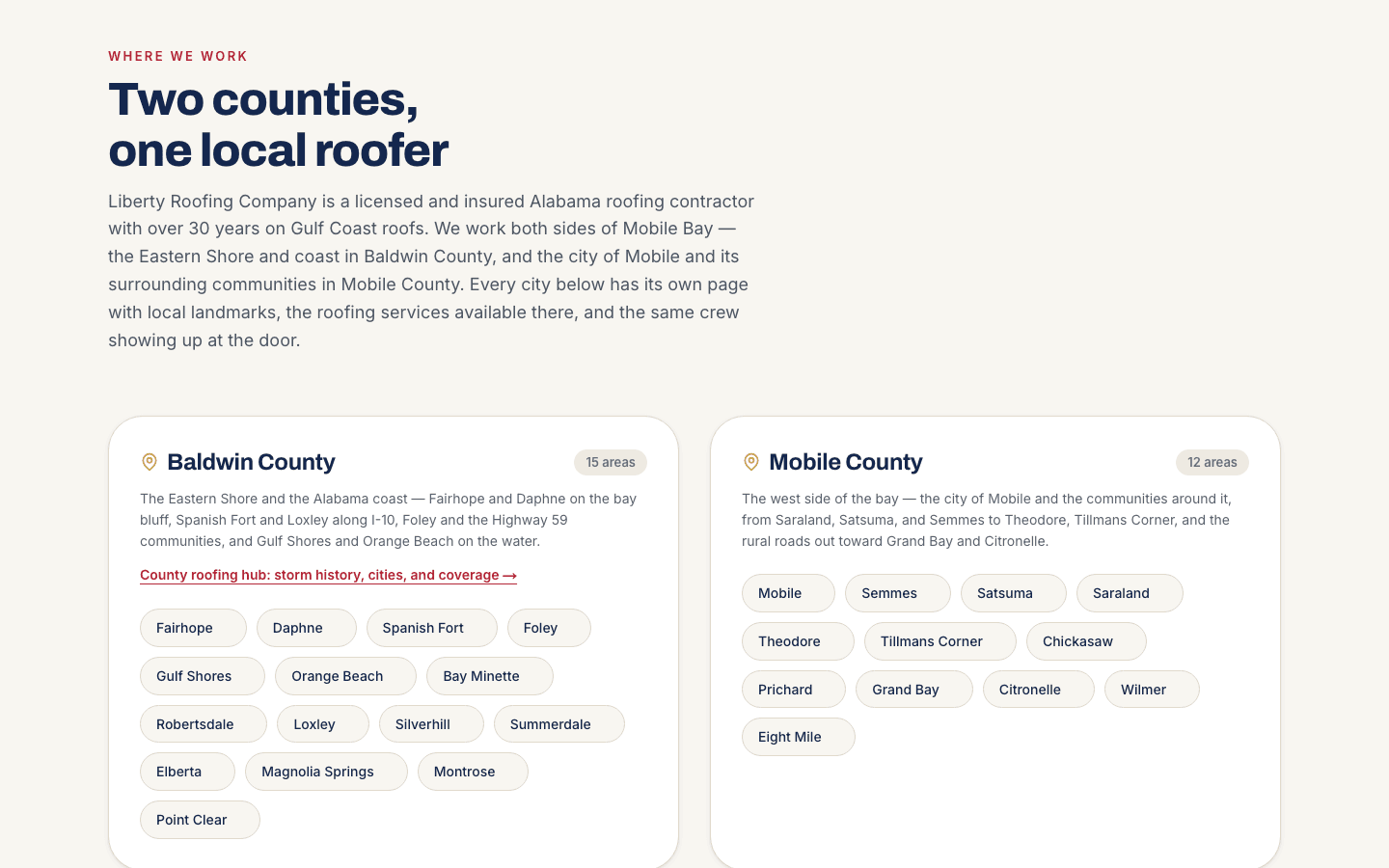 Service areas — 27 communities across both sides of the bay