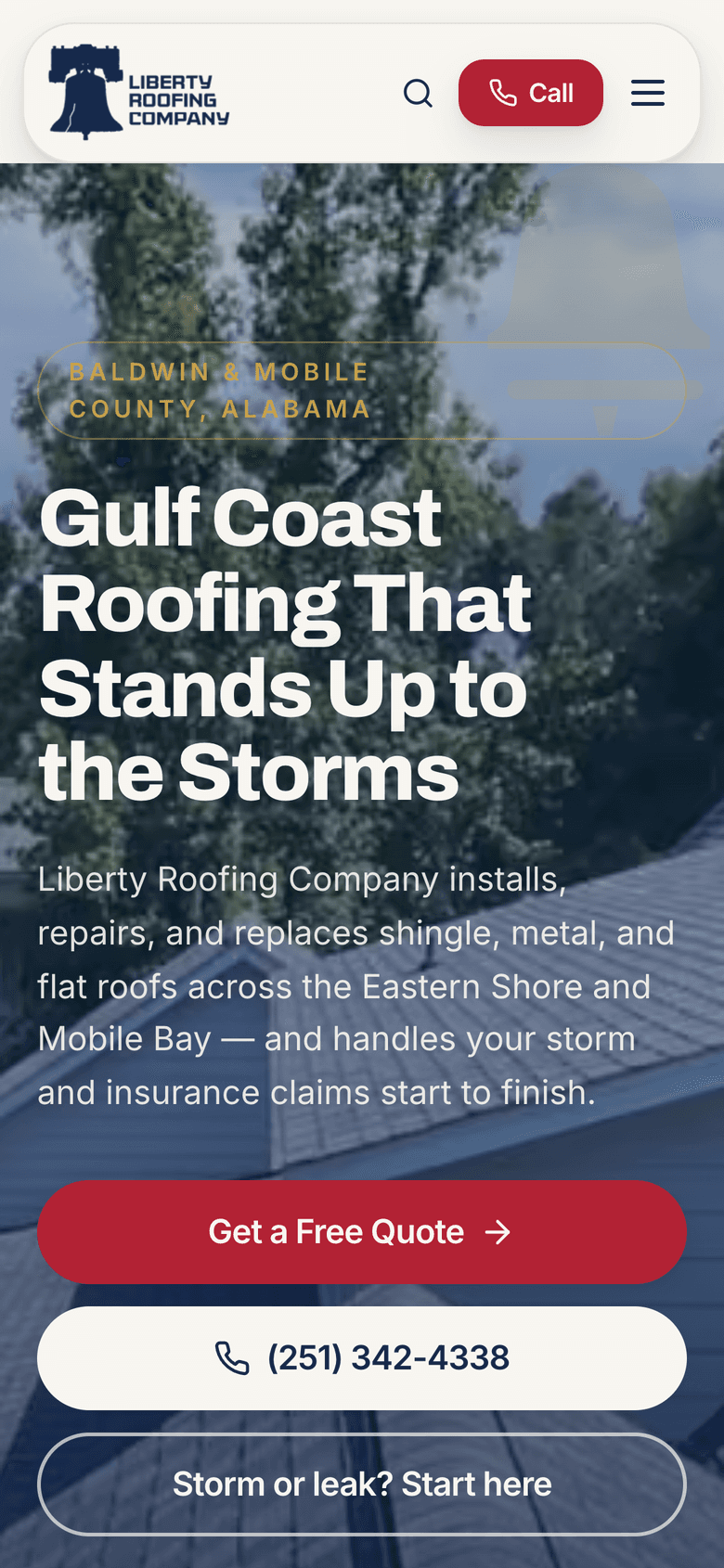 On mobile — the homepage as a homeowner first sees it