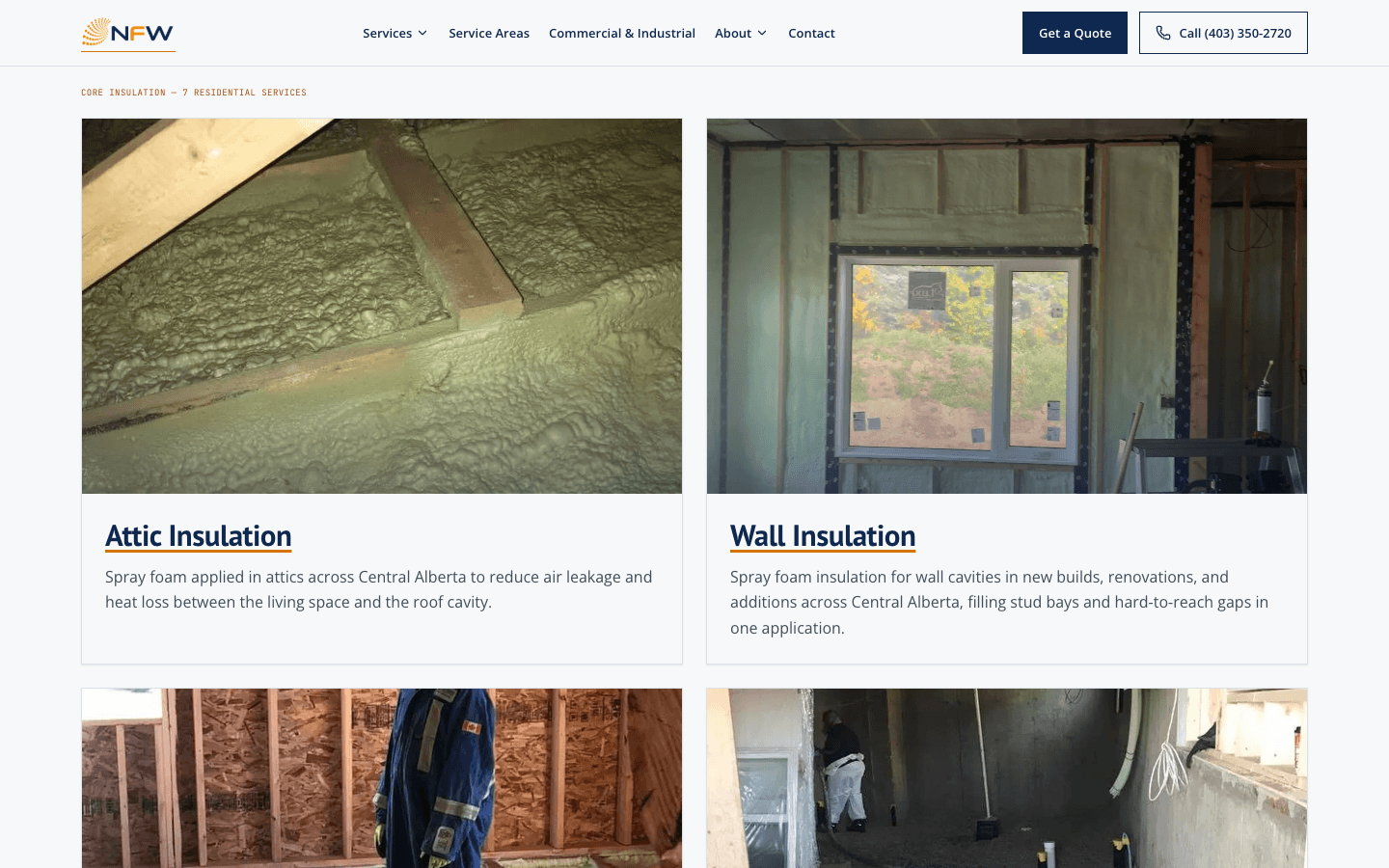 Services — 21 insulation services, shot on NFW's own jobs