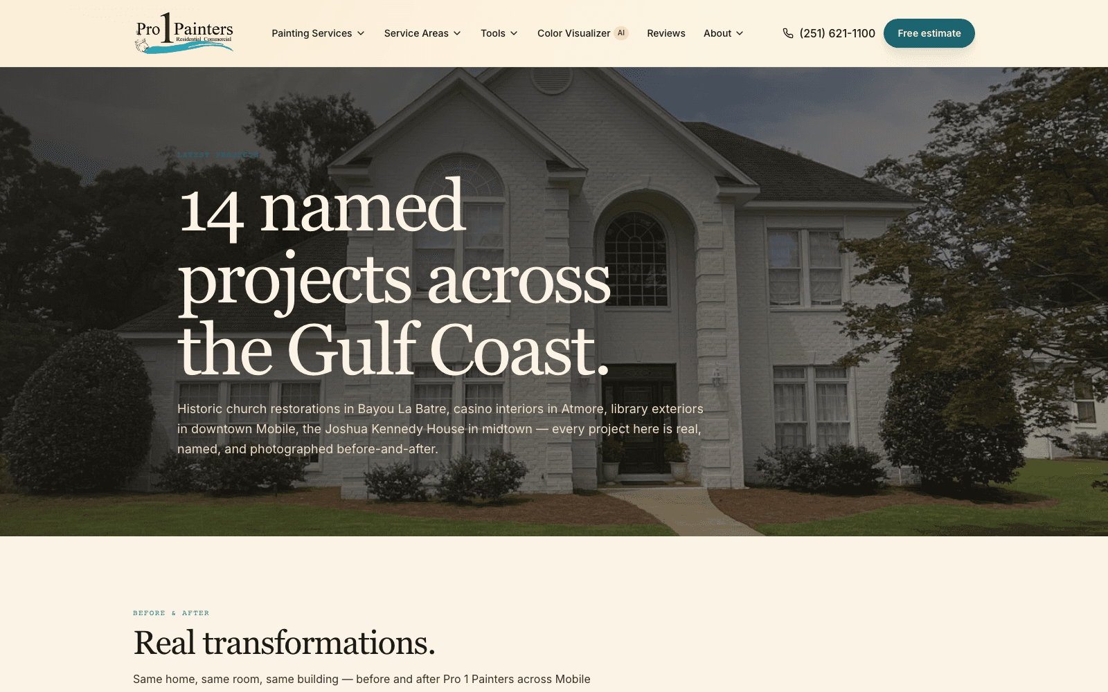 Latest projects — named, photographed before-and-after