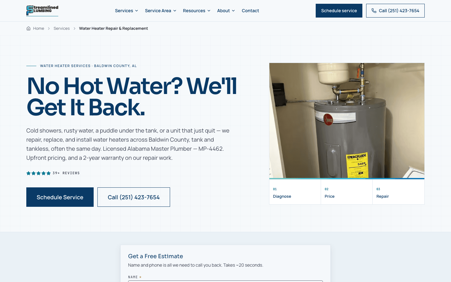Water heater service hub