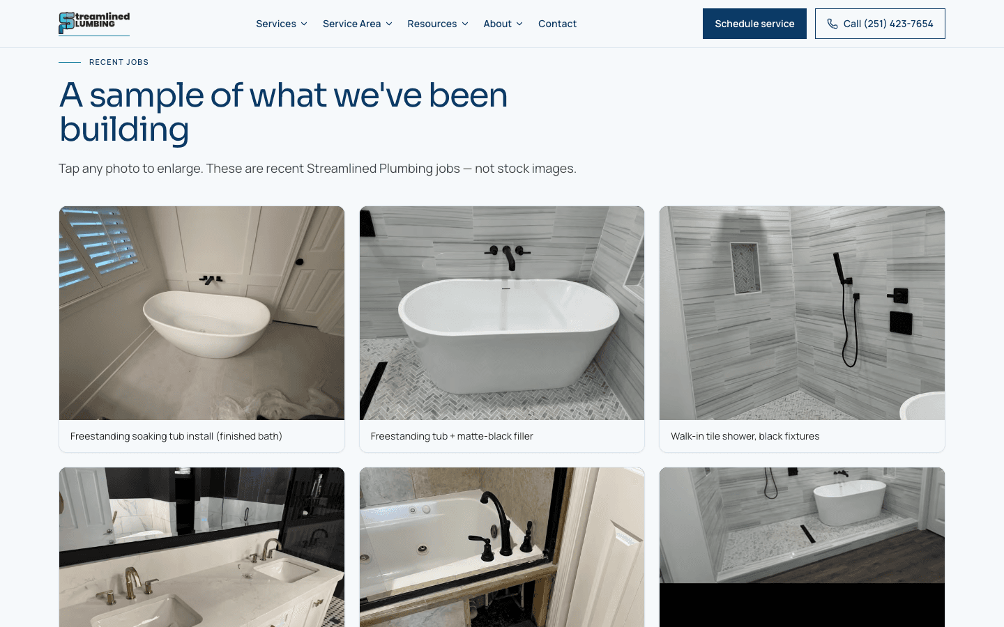 Our Work — the owner's own job photos, not stock