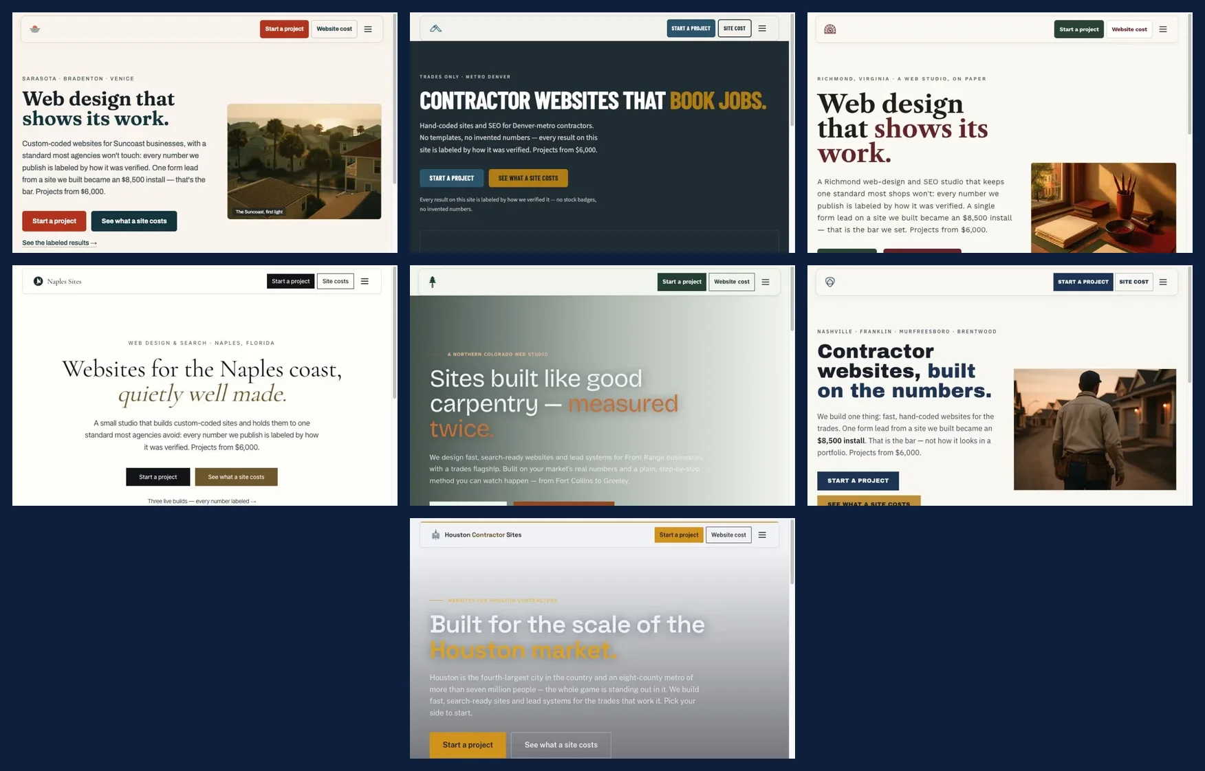 Current homepages of the seven Campbell Digital Studio-owned outreach properties